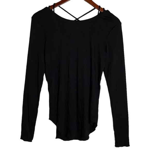 Chaser Ribbed Black Tunic Long Sleeve T-Shirt w Open Back Criss Cross Straps M - Picture 1 of 16